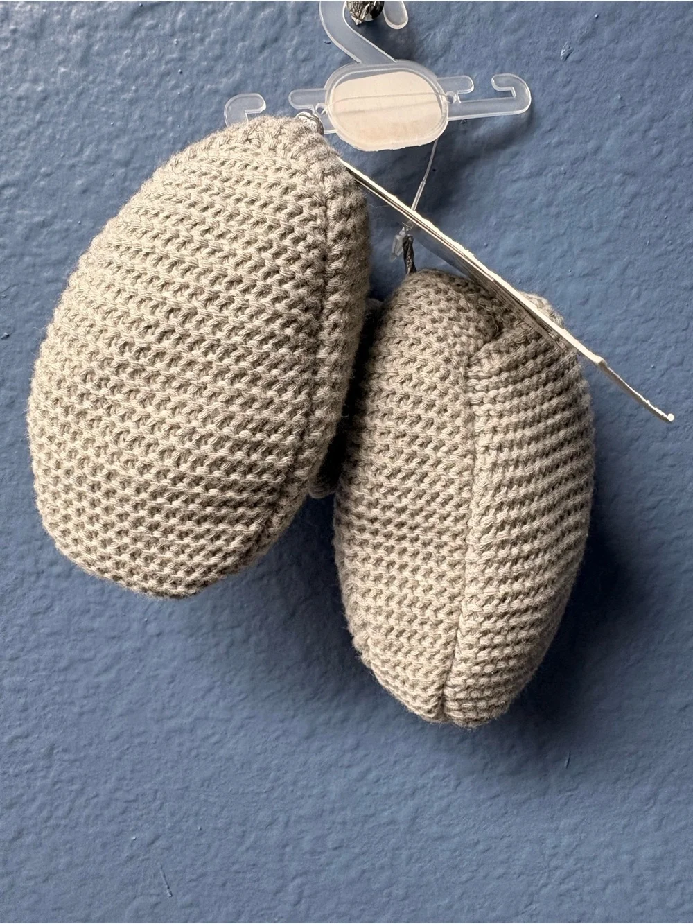 Nicole Miller Gray Knit Baby Booties with Blue Heart & 'Dad' Patch